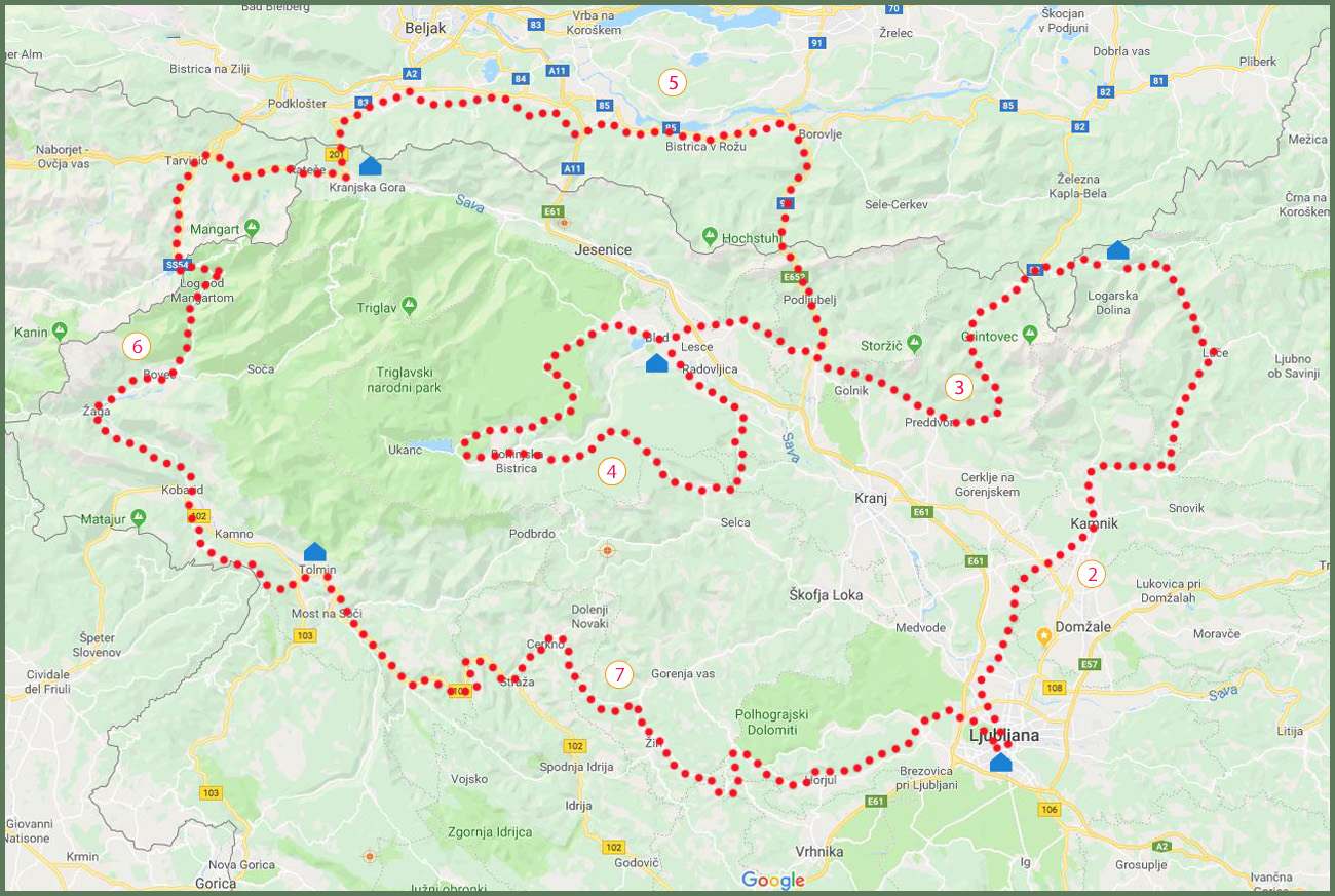 Karte der Rennradtour in Slowenien