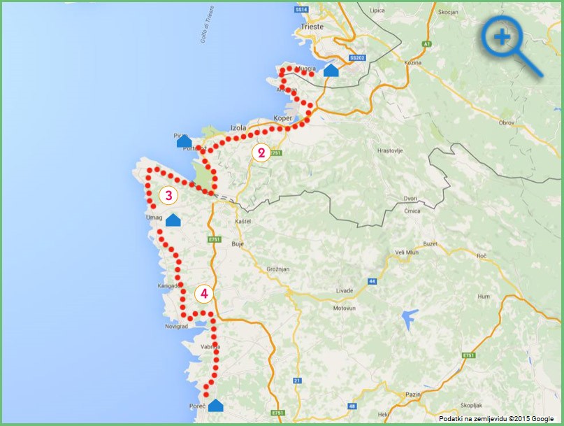 Karte der Radreise entlag der Küste Istriens