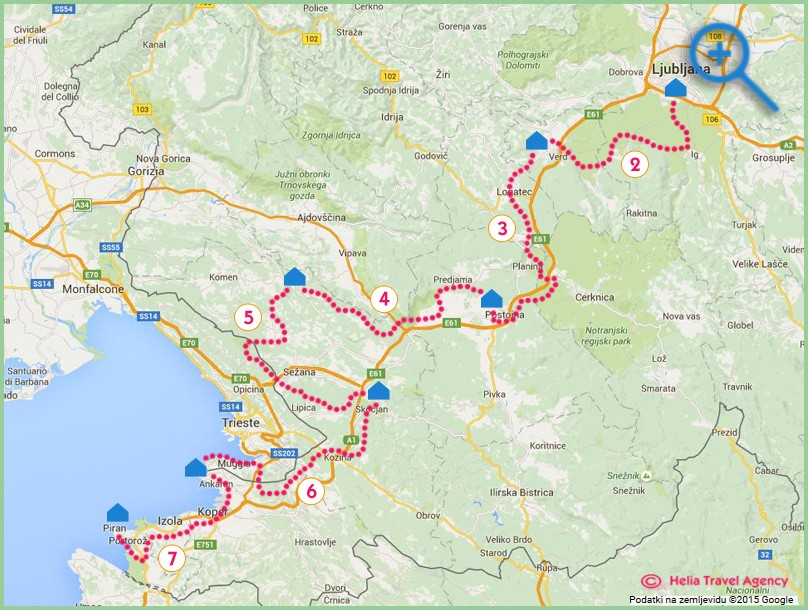map of emerald biking tour Slovenia
