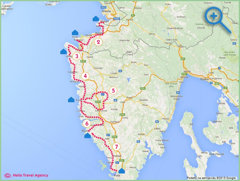 Karte der Radreise entlag der Küste Istriens