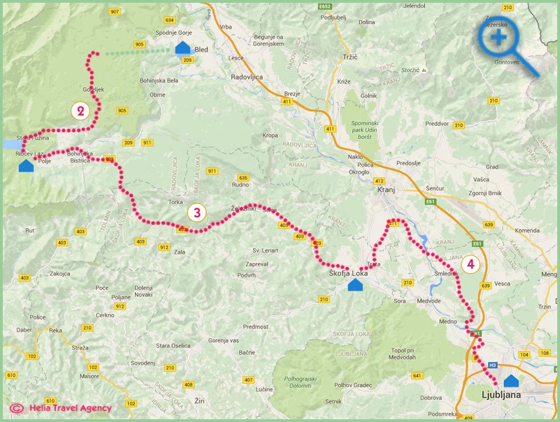 Karte der Radtour von Bled nach Ljubljana / Slowenien
